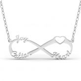 Heart Shape Three Name Infinity Necklace Sterling Silver