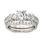 Three Stone Round Cut Sterling Silver Ring Set
