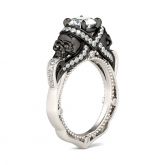 Two Tone Round Cut Milgrain Sterling Silver Skull Ring