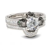 Two Tone Round Cut Sterling Silver Skull Ring Set