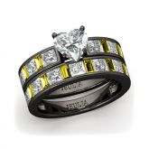 Jeulia Black Tone Heart Cut Sterling Silver Ring Set