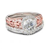 Two Tone Halo Round Cut Sterling Silver Ring Set