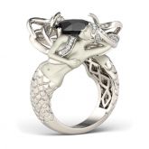 Black Cushion Cut Sterling Silver Mermaid Ring