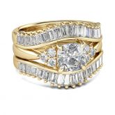 Jeulia Gold Tone Cushion Cut Sterling Silver 3PC Ring Set