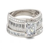 Contemporary Design Radiant Cut Sterling Silver Ring Set