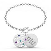 Family Tree Engraved Bracelet with Birthstones Sterling Silver