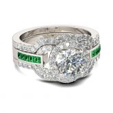 3PC Halo Round Cut Sterling Silver Ring Set