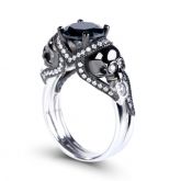 Two Tone Round Cut Sterling Silver Skull Ring