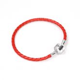 Bright Red Woven Leather Charm Bracelet