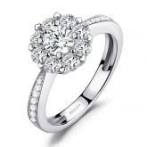 Floral Halo Cluster Round Cut Sterling Silver Ring
