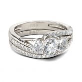 Three Stone Round Cut Sterling Silver Ring Set