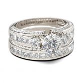 Three Stone Round Cut Sterling Silver Ring Set