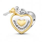 Two Tone Heart Charm Sterling Silver