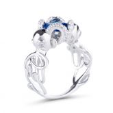 Entwined Radiant Cut Sterling Silver Octopus Ring