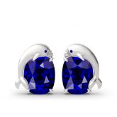 Lovely Dolphin Sapphire Cushion Cut Sterling Silver Stud Earrings