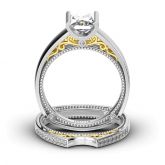 Jeulia Beaded Two Tone Radiant Cut Sterling Silver Ring Set