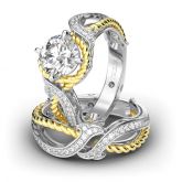 Jeulia Rope Design Round Cut Sterling Silver Ring Set