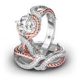 Jeulia Twist Two Tone Round Cut Sterling Silver Ring Set