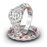 Jeulia Art Deco Halo Round Cut Sterling Silver Ring Set