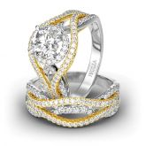 Jeulia Interwoven Halo Round Cut Sterling Silver Ring Set