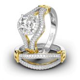 Jeulia Halo Split Shank Round Cut Sterling Silver Ring Set