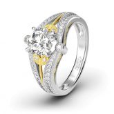 Jeulia Two Tone Leaf Design Round Cut Sterling Silver Ring