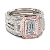 Jeulia 3PC Halo Emerald Cut Sterling Silver Ring Set
