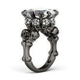Jeulia Black Tone Princess Cut Sterling Silver Skull Ring