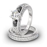 Jeulia Two Tone Round Cut Sterling Silver Skull Ring Set