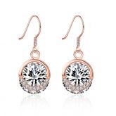 Jeulia Rose Gold Tone Round Cut Stone Sterling Silver Earring Drops