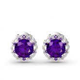 Jeulia Amethyst Flower Round Cut Sterling Silver Stud Earrings