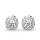 Jeulia Double Halo Cushion Cut Sterling Silver Stud Earrings