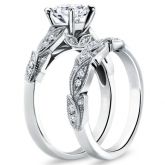 Jeulia Vintage Round Cut Leaf-shaped Design Sterling Silver Ring Set
