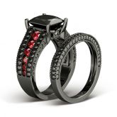 Jeulia Black Princess Cut Sterling Silver Ring Set