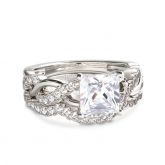 Jeulia Twist Princess Cut Sterling Silver Ring Set
