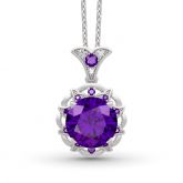 Jeulia Amethyst Flower Round Cut Sterling Silver Necklace
