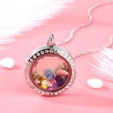 Engraved Floating Locket Necklace With Charms And Birthstones Stainless Steel