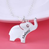 Elephant Engraved Necklace with Birthstone Sterling Silver
