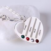 Heart Shape Family Necklace with Birthstones Sterling Silver