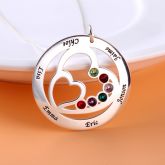 Heart in Heart Family Necklace with Birthstones Sterling Silver