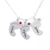 Jeulia Engraved Baby Feet Family Necklace with Birthstones Sterling Silver