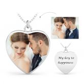 Jeulia Heart Engraved Personalized Sterling Silver Photo Necklace