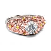 Jeulia Two Tone Flower Round Cut Sterling Silver Ring