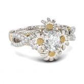 Jeulia Two Tone Daisy Twist Oval Cut Sterling Silver Ring