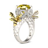 Jeulia Two Tone Bee Honeycomb Round Cut Sterling Silver Ring