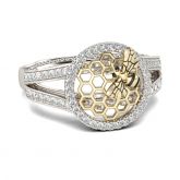 Jeulia Halo Honeycomb Sterling Silver Ring