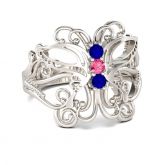 Jeulia Butterfly Three Stone Round Cut Sterling Silver Cocktail Ring