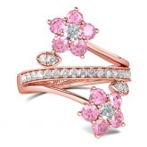 Jeulia Rose Gold Tone Floral Round Cut Sterling Silver Ring