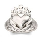 Jeulia Polished Heart Shape Sterling Silver Claddagh Ring