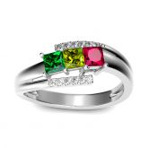 Jeulia Three Stone Princess Cut Sterling Silver Ring